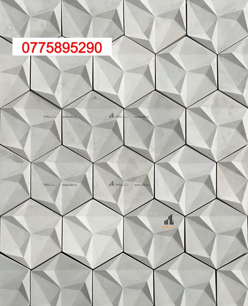 GẠCH 3D BÊ TÔNG XI MĂNG LỤC GIÁC 3D MÀU XÁM ỐP TƯỜNG TRANG TRÍ - GẠCH 3D GIÁ RẺ MILLI HCM