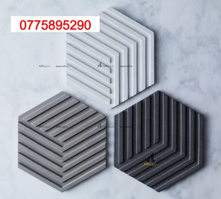 GẠCH 3D BÊ TÔNG XI MĂNG LỤC GIÁC KẺ NỔI MÀU XÁM TRẮNG ỐP TƯỜNG TRANG TRÍ - GẠCH 3D GIÁ RẺ MILLI HCM