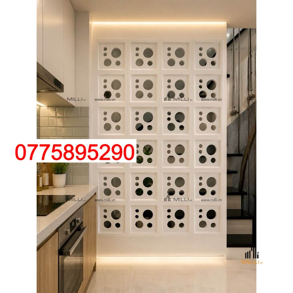 GẠCH BÔNG GIÓ TRÒN 5 LỖ TRẮNG LÀM VÁCH NGĂN TƯỜNG CẦU THANG - GIÁ RẺ HCM - MILLI