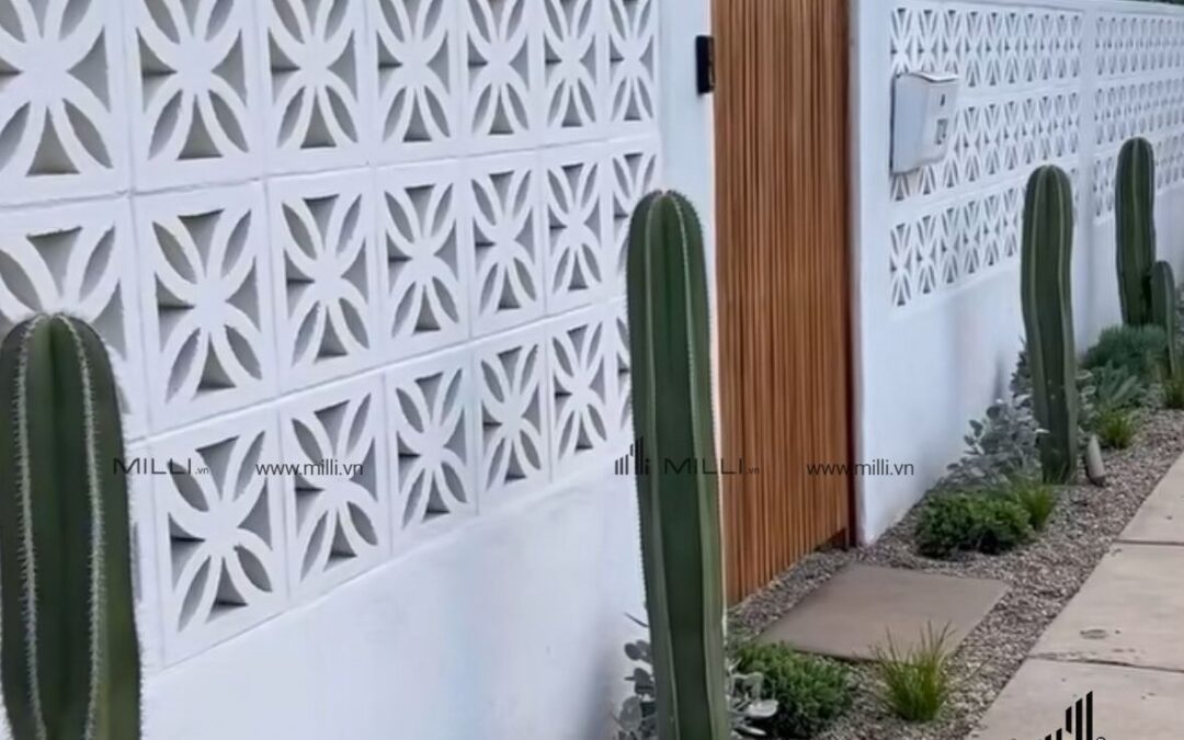 Gạch Bông Gió Hình Hoa 4 cánh Xi Măng Màu xanh Trang Trí Tường- Milli Kho Gạch Trang Trí Bình Dương TP.HCM