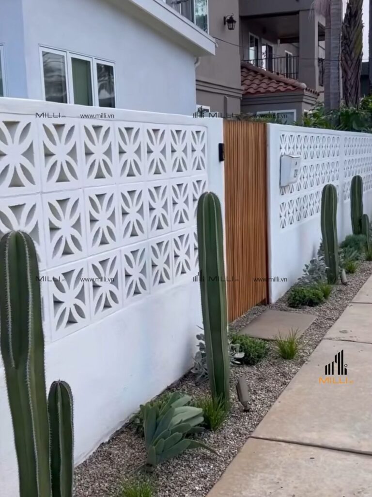 Gạch Bông Gió Hình Hoa 4 cánh Xi Măng Màu xanh Trang Trí Tường- Milli Kho Gạch Trang Trí Bình Dương TP.HCM