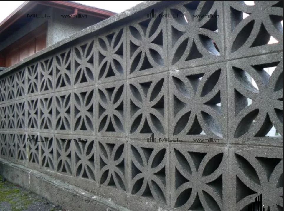 Gạch Bông Gió Hình Hoa 4 cánh Xi Măng Màu xanh Trang Trí Tường- Milli Kho Gạch Trang Trí Bình Dương TP.HCM