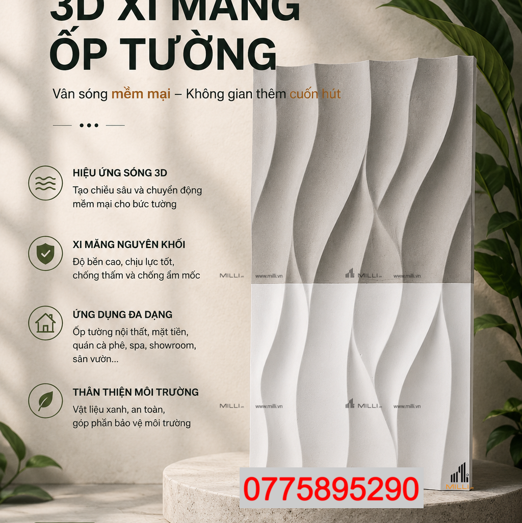 Gạch 3D Bê Tông Xi Măng Hình Khối 3D Ốp Tường Trang Trí MILLI Bình Dương TP.HCM Giá Rẻ