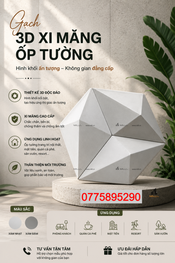 Gạch 3D Bê Tông Xi Măng Hình Khối 3D Ốp Tường Trang Trí MILLI Bình Dương TP.HCM Giá Rẻ
