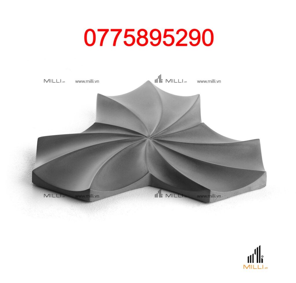Gạch 3D Bê Tông Xi Măng Họa Tiết Hoa Gợn Sóng Màu Xám Giá Rẻ Ốp Tường Trang Trí MILLI HCM