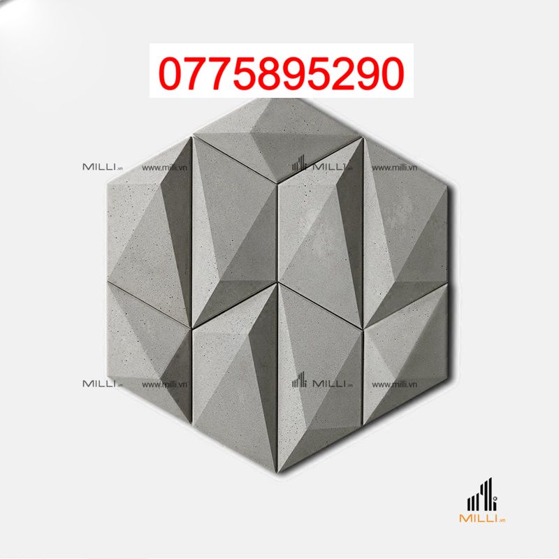 Gạch 3D Bê Tông Xi Măng Họa Tiết Lục Giác Màu Xám Đen Giá Rẻ Ốp Tường Trang Trí MILLI HCM