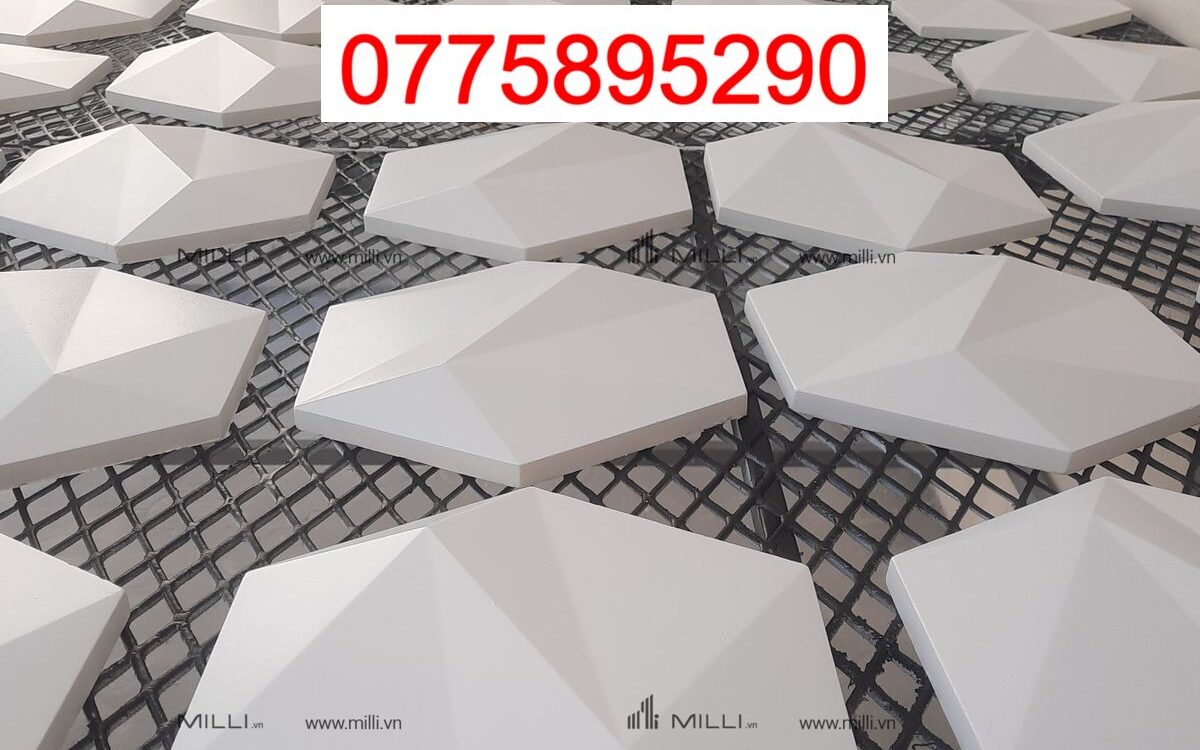 Gạch 3D Bê Tông Xi Măng Họa Tiết Lục Giác Màu Xám Trắng Giá Rẻ Ốp Tường Trang Trí MILLI HCM
