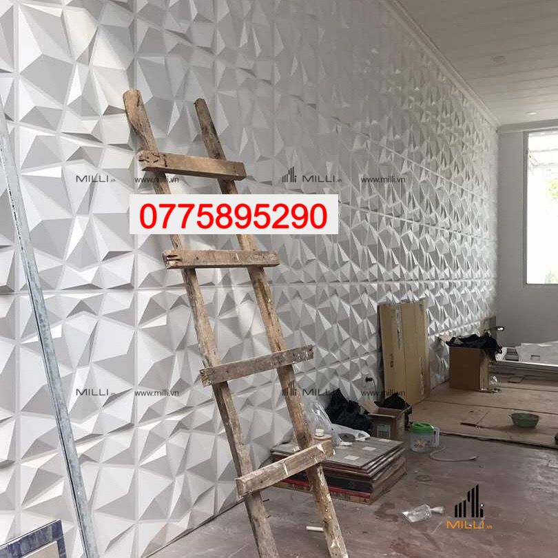 Gạch 3D Lồi Lõm Bê Tông Xi Măng Hình Kim Cương Màu Trắng Giá Rẻ Ốp Tường Phòng Khách Trang Trí Giá Rẻ HCM – MILLI