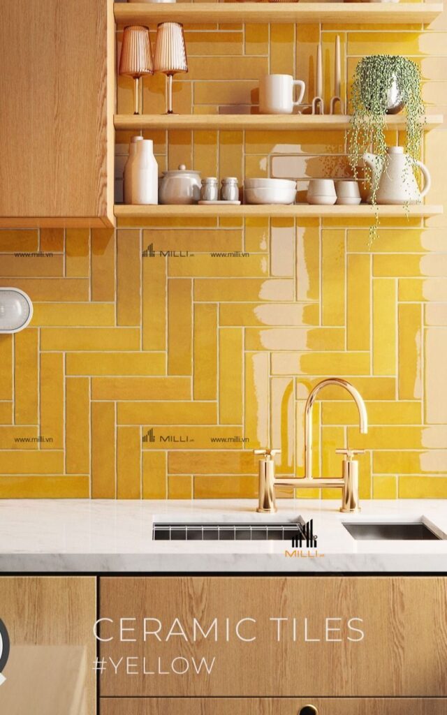 Gạch Ceramic Thẻ Vàng Mật Ong Men Bóng Ốp Tường Bếp - Milli - Kho Gạch Trang Trí Bình Dương TP.HCM - mẫu mới giá tốt