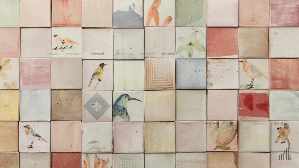 Gạch Men 3D ốp tường ceramic handmade mosaic thẻ họa tiết chim