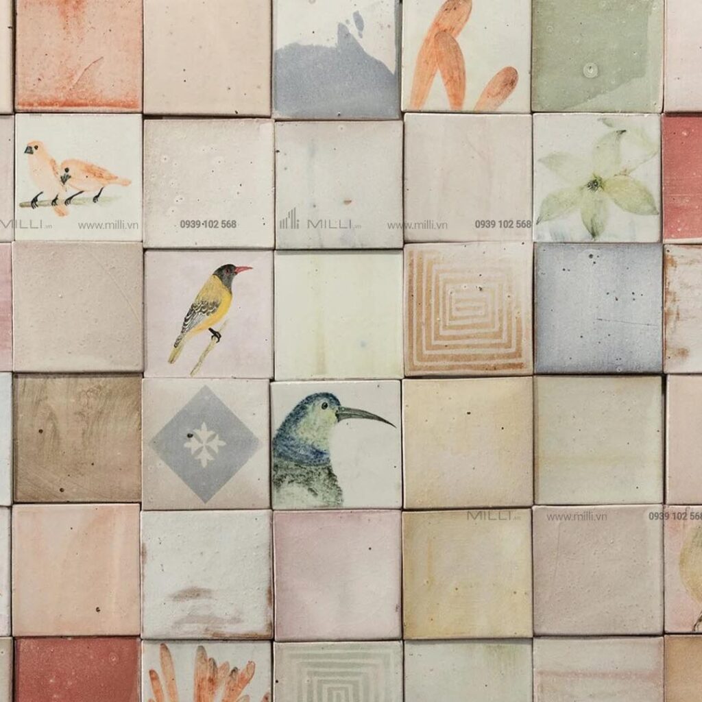 Gạch Men 3D ốp tường ceramic handmade mosaic thẻ họa tiết chim