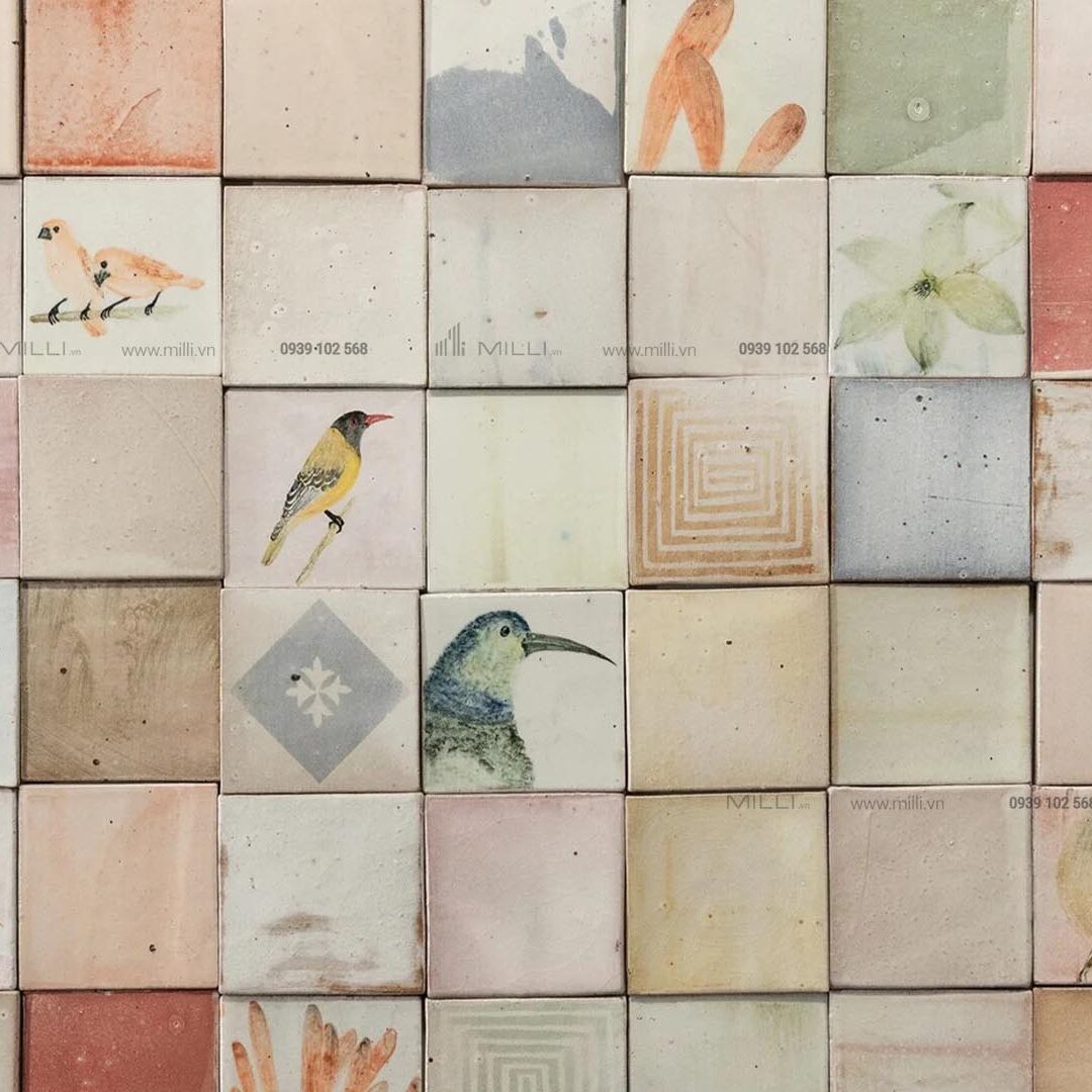 Gạch Men 3D ốp tường ceramic handmade mosaic thẻ họa tiết chim