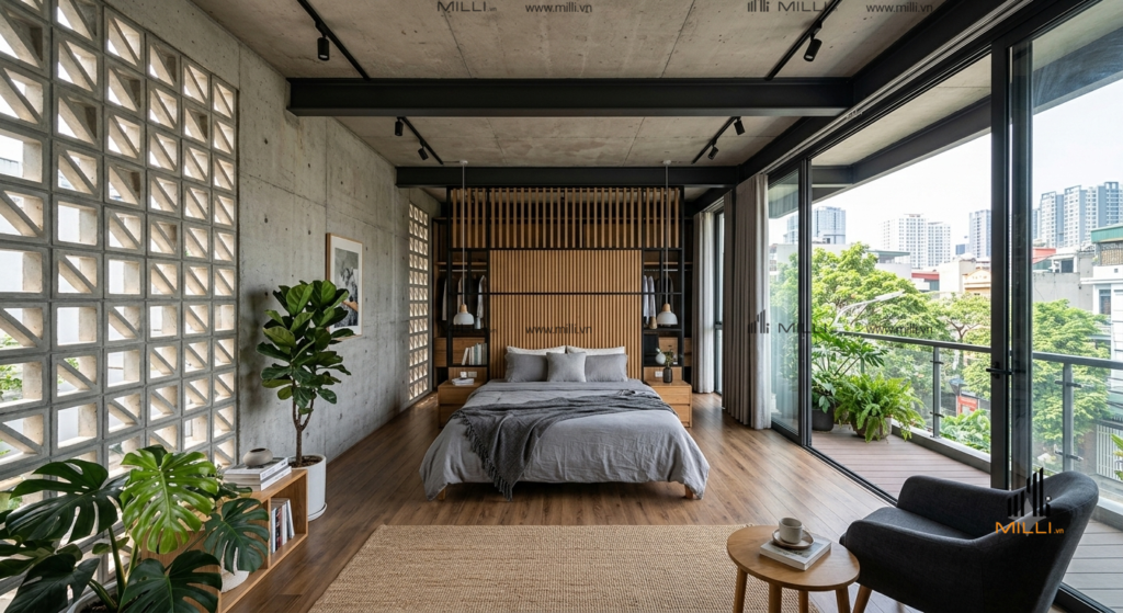 Gạch Thông Gió xi mắng Milli Tiles - Họa Tiết Ô Vuông kết hợp các đường chéo nổi, màu xám nhạt