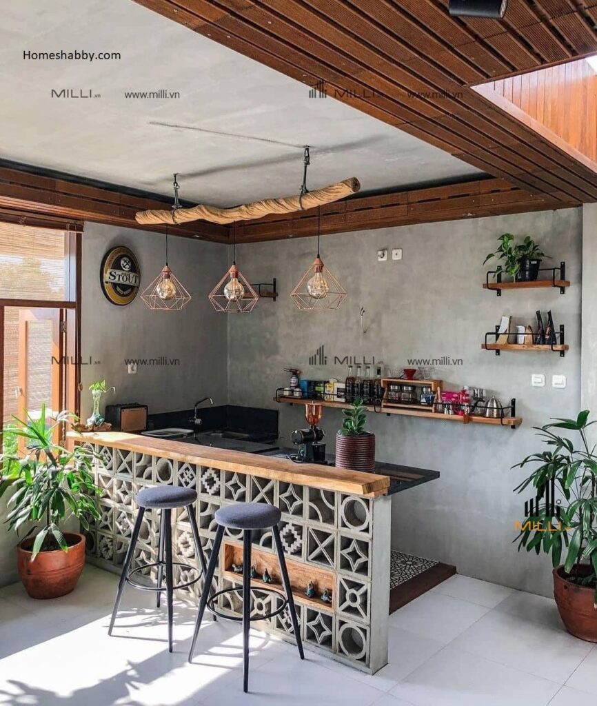 Gạch bông gió ô hoa 4 cánh màu xám decor quầy bar Milli HCM 30cm x 30cm giá rẻ mẫu mới
