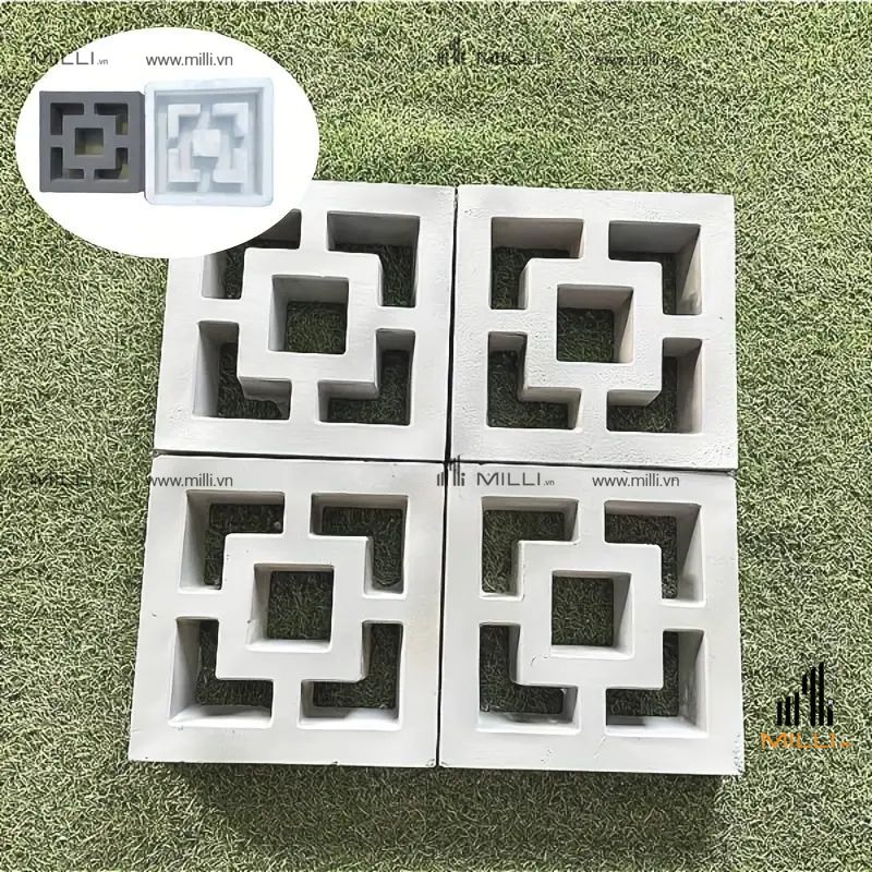 Gạch bông gió ô vuông nhỏ trắng xám xi măng decor Milli HCM 20cm x 20cm giá rẻ mẫu mới