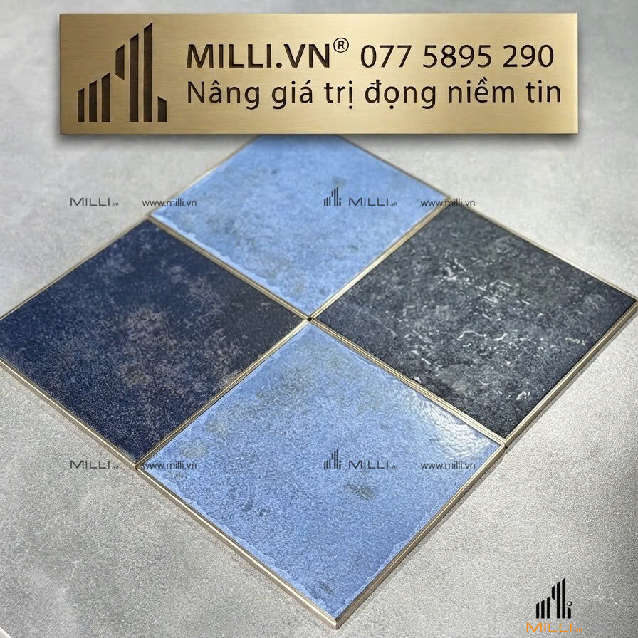 Gạch ceramic vuông xanh nhạt phối xanh đậm men mờ ốp tường MILLI Kho Gạch Trang Trí Bình Dương TPHCM 100x100 cao cấp