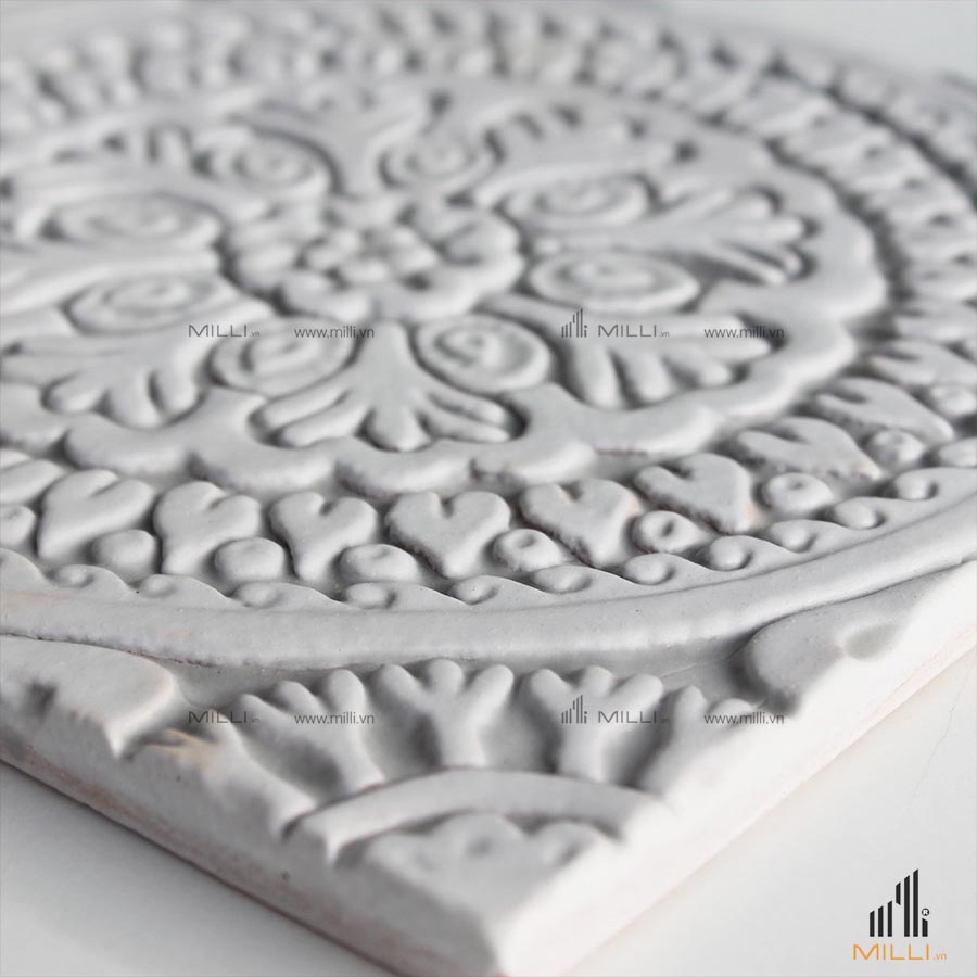 Gạch men 3D Ceramic sản xuất theo thiết yêu cầu dự án mẫu hình hoa văn đất nung vuông hoa trắng đẹp mờ