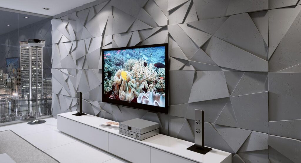 Gạch 3D Xi Măng Ốp Tường Sau Tivi Đẹp, Hiện Đại 2026