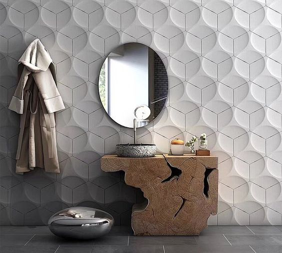 Gạch 3D ốp tường nghệ thuật lục giác đẹp