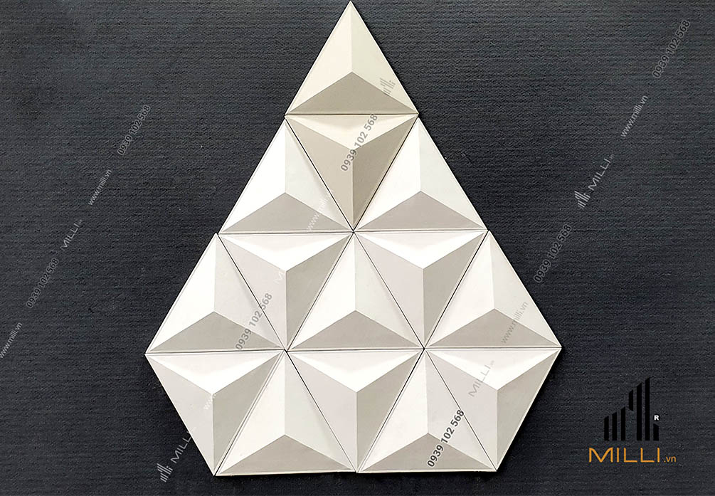 gạch 3D tam giác ốp tường Milli lục giác nhiều mẫu mới màu trắng